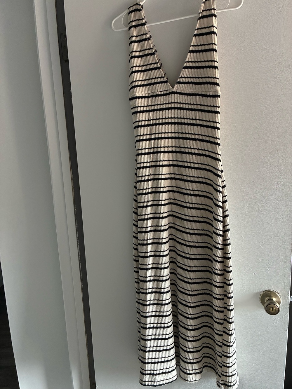 Zara Black and Cream Striped Maxi Dress